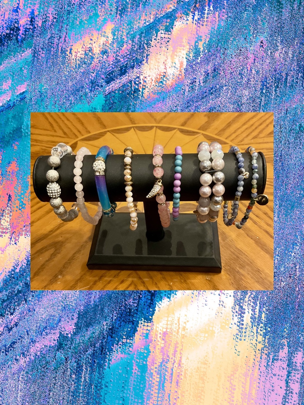 Lot of 9 Beautiful Sparkly Beaded Stretch Bracelets RMN Faceted Glass Stone